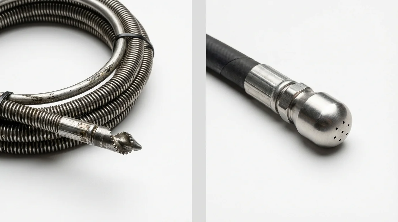Drain snake cable and hydro jetting nozzle used for drain cleaning in Madelia, MN