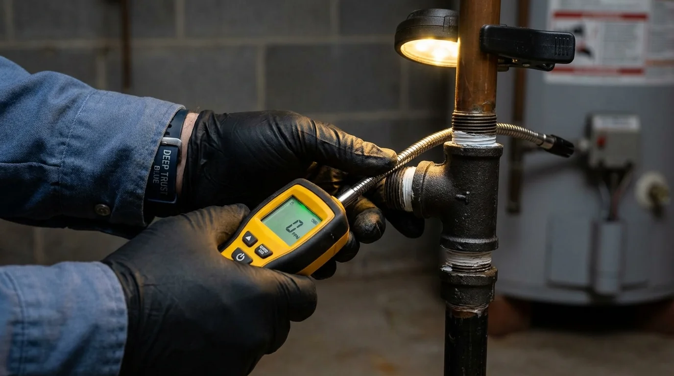 Gas leak detection with electronic sniffer by Johns Plumbing LLC in Madelia