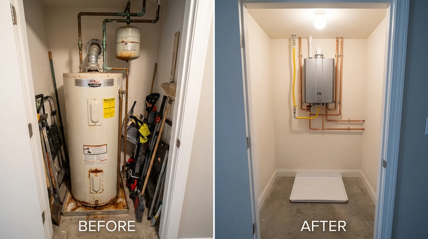 Tank water heater versus wall-mounted tankless unit comparison for Madelia, MN homeowners