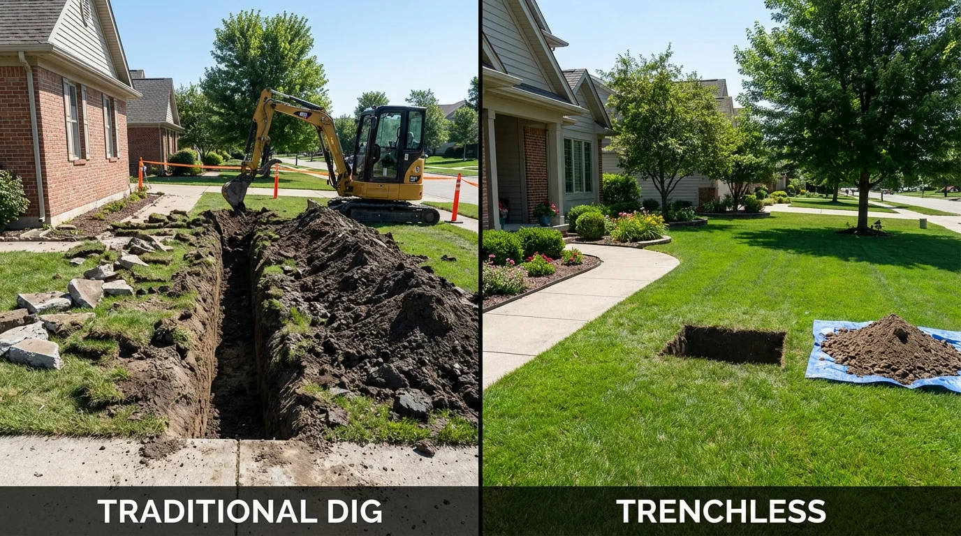 Trenchless sewer repair with minimal yard damage versus traditional excavation in Madelia, MN